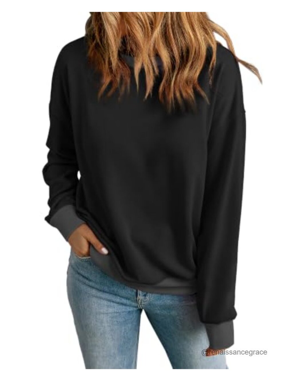 Womens Crew Neck Sweatshirt Long Sleeve Loose Fit Pullover Polyester Spandex